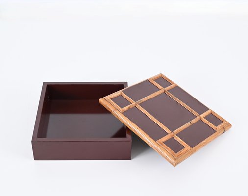 Italian Bakelite and Bamboo Square Decorative Box by Tommaso Barbi, 1980s-JDR-1736589