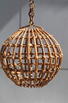 Italian Bamboo and Brass Round Ceiling Lamp, 1950s-EH-1720185