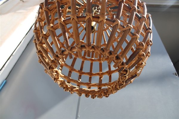 Italian Bamboo and Brass Round Ceiling Lamp, 1950s-EH-1720185