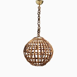 Italian Bamboo and Brass Round Ceiling Lamp, 1950s-EH-1720185