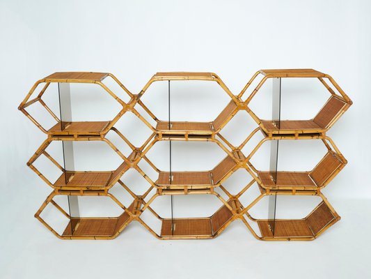 Italian Bamboo and Brass Wall Shelves by Purini and Mariani for Vivai Del Vivai, 1976-YJA-1078729