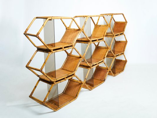 Italian Bamboo and Brass Wall Shelves by Purini and Mariani for Vivai Del Vivai, 1976-YJA-1078729