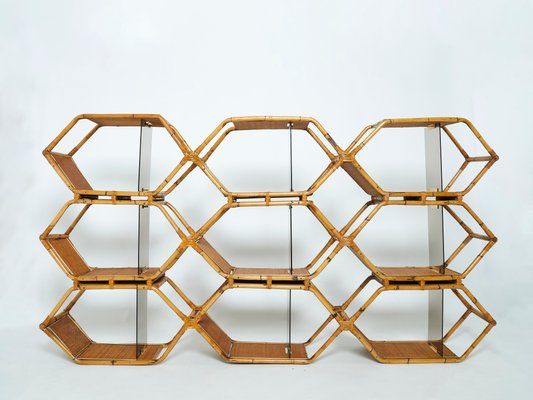 Italian Bamboo and Brass Wall Shelves by Purini and Mariani for Vivai Del Vivai, 1976-YJA-1078729