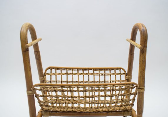 Italian Bamboo and Rattan Bar Cart Serving Trolley, 1950s-KQB-735906