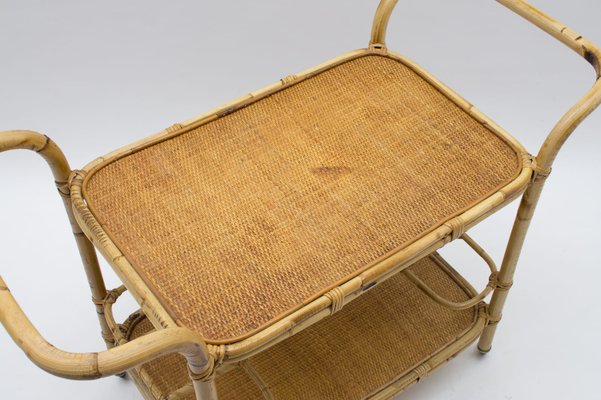 Italian Bamboo and Rattan Bar Cart Serving Trolley, 1950s-KQB-937311