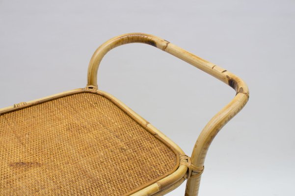 Italian Bamboo and Rattan Bar Cart Serving Trolley, 1950s-KQB-937311