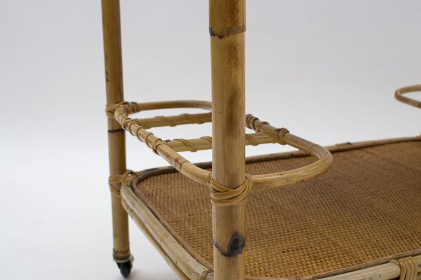 Italian Bamboo and Rattan Bar Cart Serving Trolley, 1950s-KQB-937311