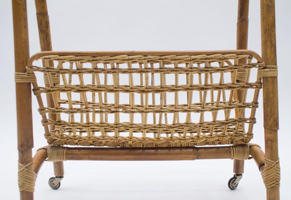 Italian Bamboo and Rattan Bar Cart Serving Trolley, 1950s-KQB-735906