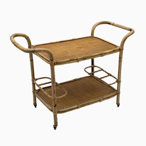 Italian Bamboo and Rattan Bar Cart Serving Trolley, 1950s-KQB-937311