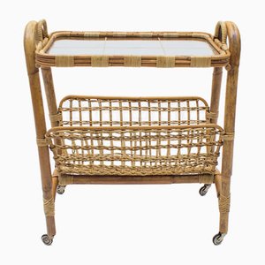 Italian Bamboo and Rattan Bar Cart Serving Trolley, 1950s-KQB-735906