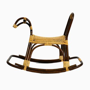 Italian Bamboo and Rattan Rocking Horse Attributed to Franco Albini, 1960s-RR-859597