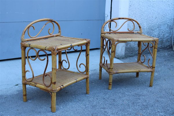 Italian Bamboo Bedside Tables, 1950s, Set of 2-EH-1298646