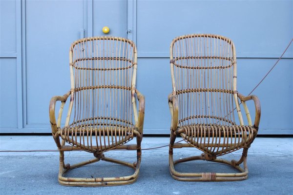 Italian Bamboo Lounge Chairs by Tito Agnoli, 1950s, Set of 2-EH-699729