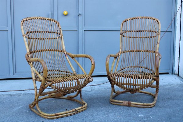 Italian Bamboo Lounge Chairs by Tito Agnoli, 1950s, Set of 2-EH-699729