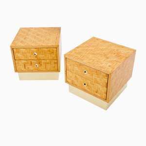 Italian Bamboo Marquetry and Brass Bedside Tables from Dal Vera, 1970s, Set of 2-YJA-1815676