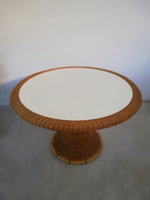 Italian Bamboo & Midollino Table and Chairs, 1970s, Set of 5-UIW-1140212