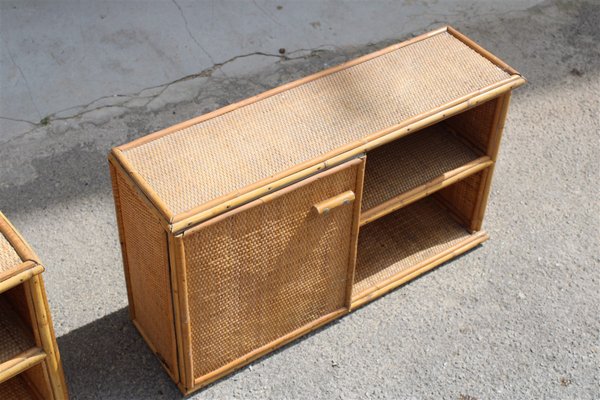 Italian Bamboo Rattan Bedside Tables, 1970s, Set of 2-EH-1251763