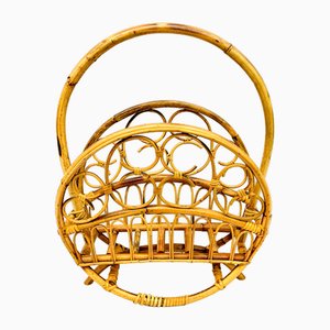 Italian Bamboo & Rattan Round Magazine Rack, 1970s-ZCY-1746380