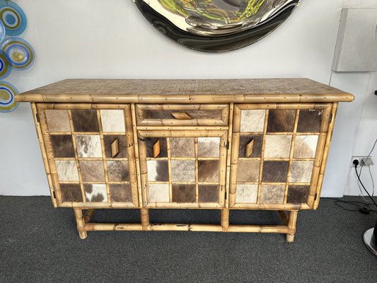 Italian Bamboo Wood and Cow Leather Buffet Dry Bar, 1970s-FUE-1734668