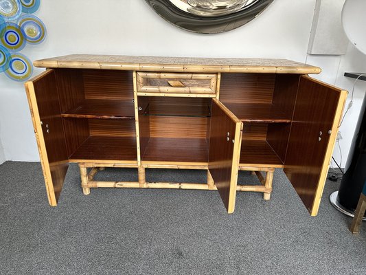 Italian Bamboo Wood and Cow Leather Buffet Dry Bar, 1970s-FUE-1734668