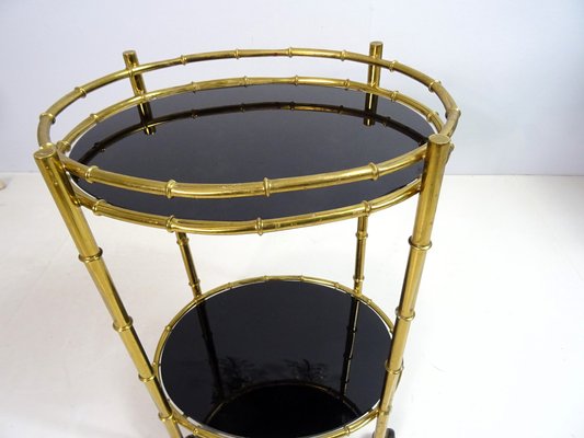 Italian Bar Cart in Faux Bamboo, Brass and Glass, 1960s-FPY-1780214