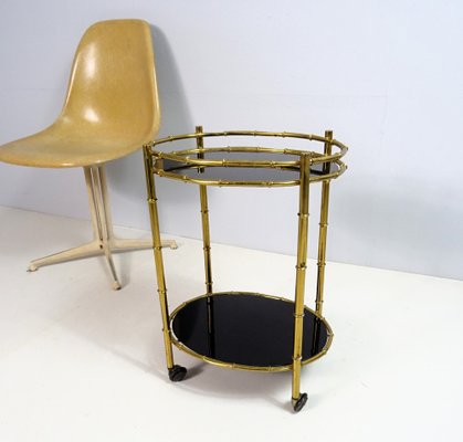 Italian Bar Cart in Faux Bamboo, Brass and Glass, 1960s-FPY-1780214