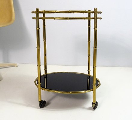 Italian Bar Cart in Faux Bamboo, Brass and Glass, 1960s-FPY-1780214