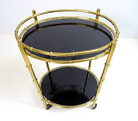 Italian Bar Cart in Faux Bamboo, Brass and Glass, 1960s-FPY-1780214