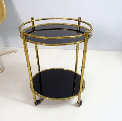 Italian Bar Cart in Faux Bamboo, Brass and Glass, 1960s-FPY-1780214