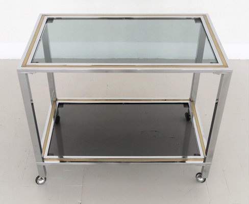 Italian Bar Cart or Trolley in Brass and Chrome, 1970s-VNE-966159