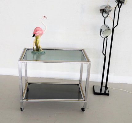 Italian Bar Cart or Trolley in Brass and Chrome, 1970s-VNE-966159