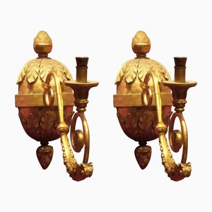 Italian Baroque Hand-Carved Giltwood Sconces with Gilt Bronze Arm, Set of 2-AXE-1433439