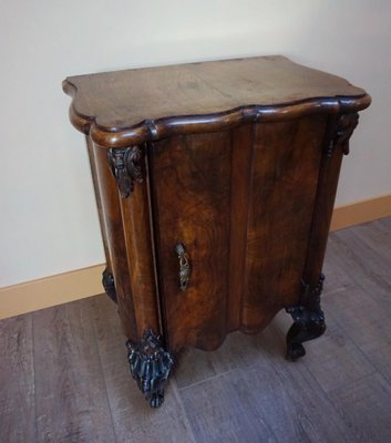 Italian Baroque Rococo Walnut Burl Nightstand, 1850s-EA-683936