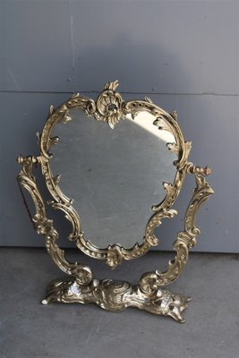 Italian Baroque Solid Brass Turning Table Mirror, 1950s-EH-1094620