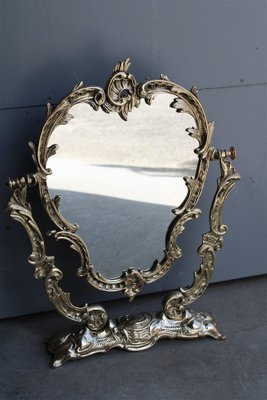 Italian Baroque Solid Brass Turning Table Mirror, 1950s-EH-1094620