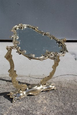 Italian Baroque Solid Brass Turning Table Mirror, 1950s-EH-1094620