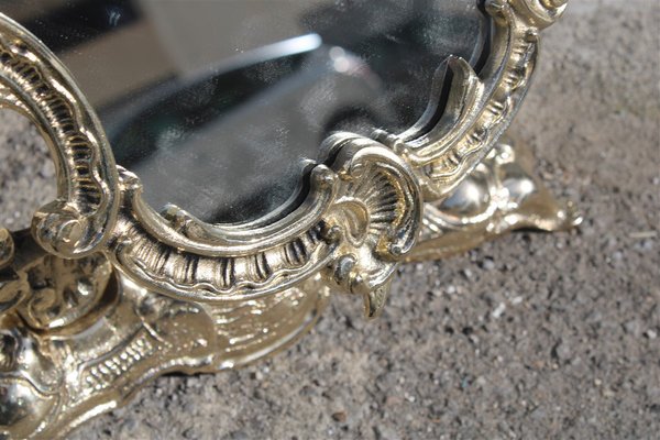 Italian Baroque Solid Brass Turning Table Mirror, 1950s-EH-1094620