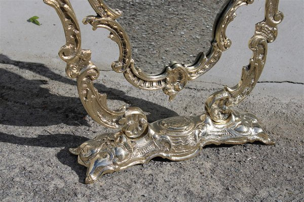 Italian Baroque Solid Brass Turning Table Mirror, 1950s-EH-1094620