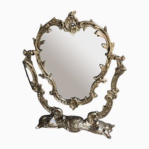 Italian Baroque Solid Brass Turning Table Mirror, 1950s-EH-1094620