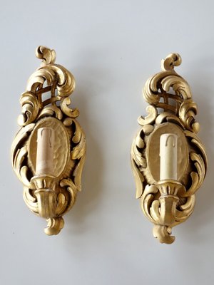 Italian Baroque Style Gilded Wood Sconces, 1940s, Set of 2-GKB-842343