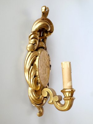 Italian Baroque Style Gilded Wood Sconces, 1940s, Set of 2-GKB-842343