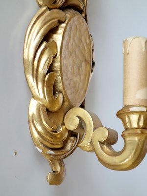 Italian Baroque Style Gilded Wood Sconces, 1940s, Set of 2-GKB-842343