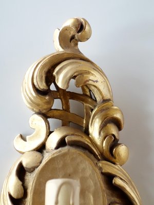 Italian Baroque Style Gilded Wood Sconces, 1940s, Set of 2-GKB-842343