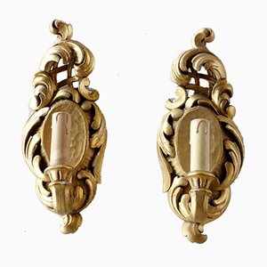 Italian Baroque Style Gilded Wood Sconces, 1940s, Set of 2-GKB-842343