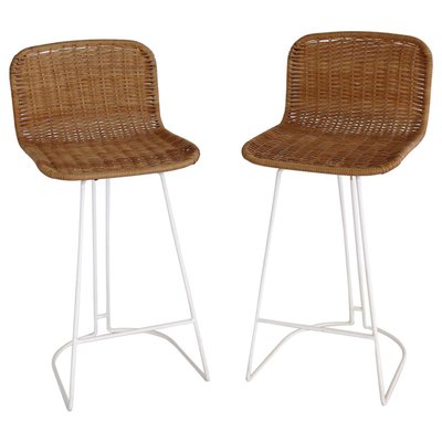 Italian Barstools in Wicker and Metal from Cidue, 1980s, Set of 2-VNE-966131