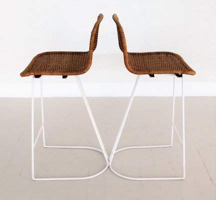 Italian Barstools in Wicker and Metal from Cidue, 1980s, Set of 2-VNE-966131