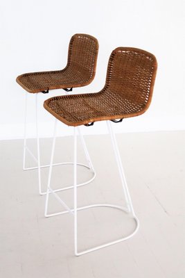 Italian Barstools in Wicker and Metal from Cidue, 1980s, Set of 2-VNE-966131