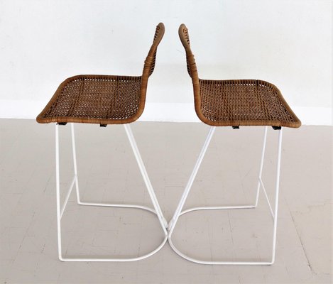 Italian Barstools in Wicker and Metal from Cidue, 1980s, Set of 2-VNE-966131