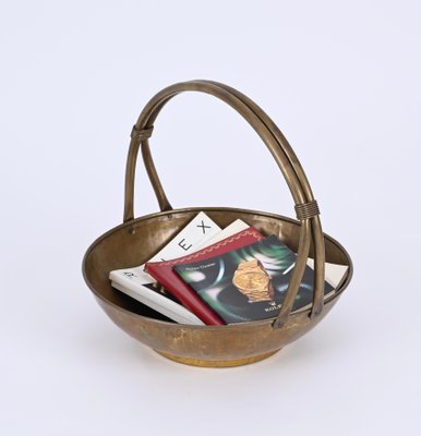 Italian Basket Magazine Rack in Brass, Italy, 1940s-JDR-1719003