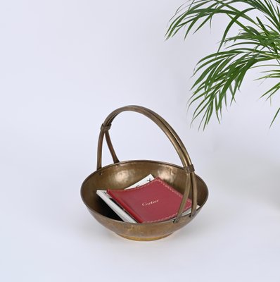 Italian Basket Magazine Rack in Brass, Italy, 1940s-JDR-1719003